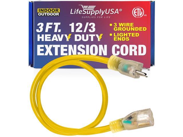 3FT Power Extension Cord Outdoor & Indoor - Waterproof Electric Drop Cord Cable - 3 Prong SJTW, 12 Gauge, 15 AMP, 125 Volts, 1875 Watts, 12/3 - ETL...