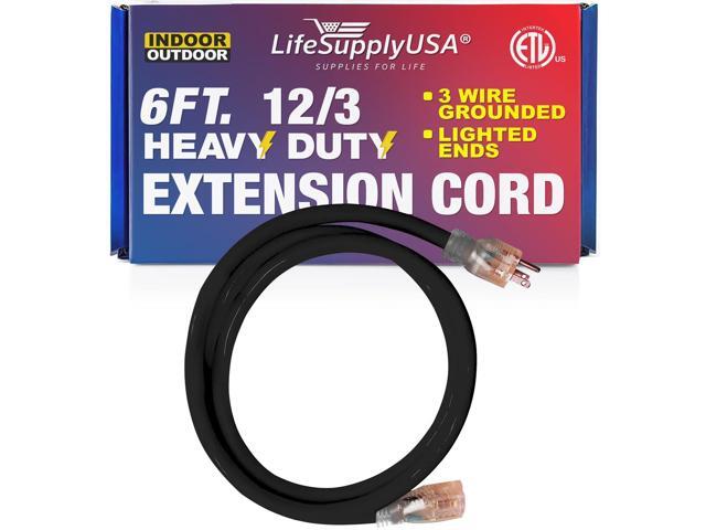 6FT Power Extension Cord Outdoor & Indoor - Waterproof Electric Drop Cord Cable - 3 Prong SJTW, 12 Gauge, 15 AMP, 125 Volts, 1875 Watts, 12/3 - ETL...