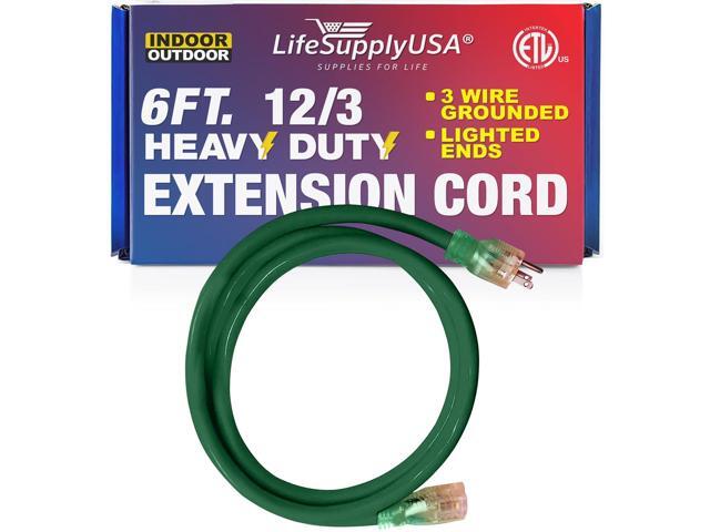 6FT Power Extension Cord Outdoor & Indoor - Waterproof Electric Drop Cord Cable - 3 Prong SJTW, 12 Gauge, 15 AMP, 125 Volts, 1875 Watts, 12/3 - ETL...
