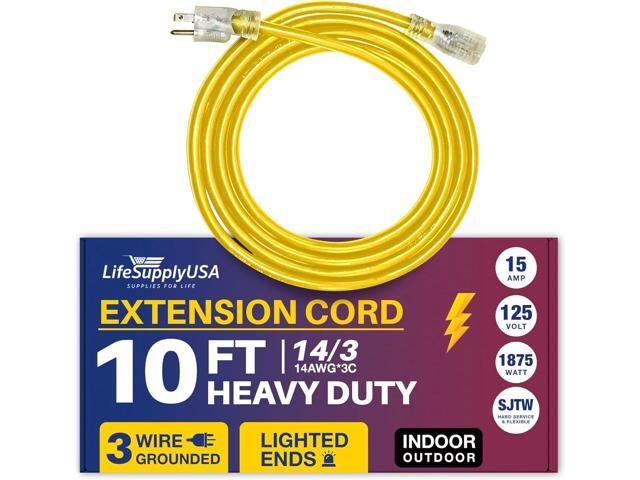 10FT Power Extension Cord Outdoor & Indoor - Waterproof Electric Drop Cord Cable - 3 Prong SJTW, 14 Gauge, 15 AMP, 125 Volts, 1875 Watts, 14/3 by...