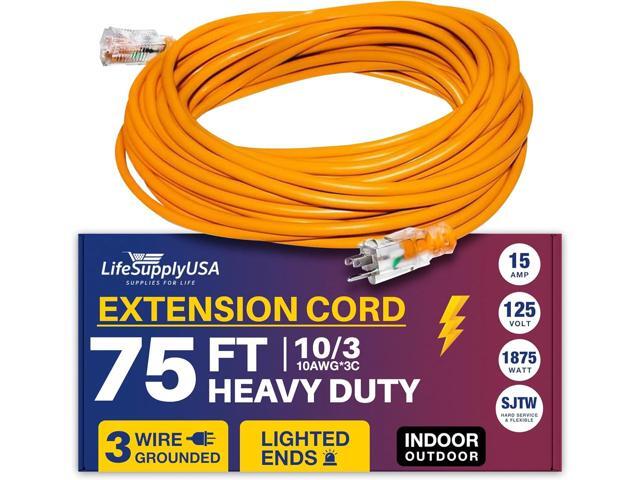 75FT Power Extension Cord Outdoor & Indoor - Waterproof Electric Drop Cord Cable - 3 Prong SJTW, 12 Gauge, 15 AMP, 125 Volts, 1875 Watts, 12/3 by...
