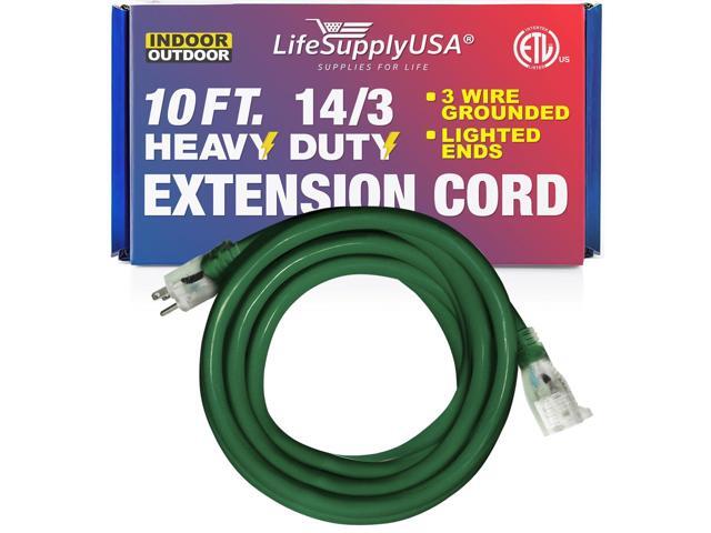 10FT Power Extension Cord Outdoor & Indoor - Waterproof Electric Drop Cord Cable - 3 Prong SJTW, 14 Gauge, 15 AMP, 125 Volts, 1875 Watts, 14/3 -...