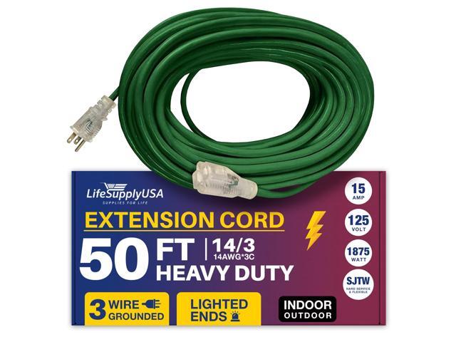 50FT Power Extension Cord Outdoor & Indoor - Waterproof Electric Drop Cord Cable - 3 Prong SJTW, 14 Gauge, 15 AMP, 125 Volts, 1875 Watts, 14/3 by...