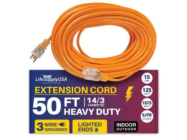 50FT Power Extension Cord Outdoor & Indoor - Waterproof Electric Drop Cord Cable - 3 Prong SJTW, 14 Gauge, 15 AMP, 125 Volts, 1875 Watts, 14/3 by...