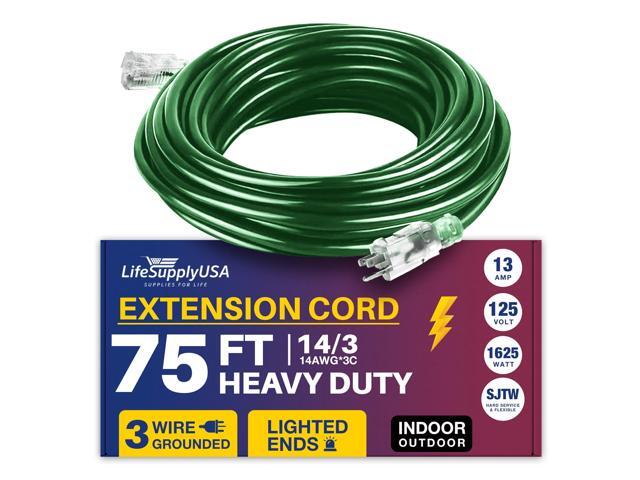 75FT Power Extension Cord Outdoor & Indoor - Waterproof Electric Drop Cord Cable - 3 Prong SJTW, 14 Gauge, 13 AMP, 125 Volts, 1625 Watts, 14/3 by...