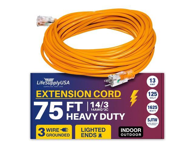 75FT Power Extension Cord Outdoor & Indoor - Waterproof Electric Drop Cord Cable - 3 Prong SJTW, 14 Gauge, 13 AMP, 125 Volts, 1625 Watts, 14/3 by...