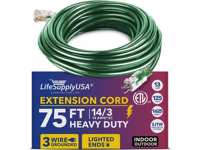 75FT Power Extension Cord Outdoor & Indoor - Waterproof Electric Drop Cord Cable - 3 Prong SJTW, 14 Gauge, 13 AMP, 125 Volts, 1625 Watts, 14/3 -...