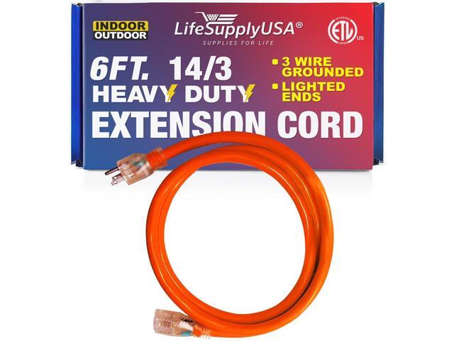 6FT Power Extension Cord Outdoor & Indoor - Waterproof Electric Drop Cord Cable - 3 Prong SJTW, 14 Gauge, 15 AMP, 125 Volts, 1875 Watts, 14/3 - ETL...