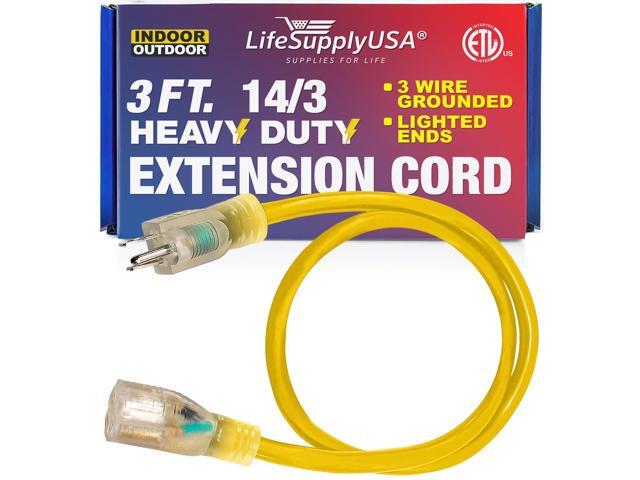 3FT Power Extension Cord Outdoor & Indoor - Waterproof Electric Drop Cord Cable - 3 Prong SJTW, 14 Gauge, 15 AMP, 125 Volts, 1875 Watts, 14/3 - ETL...