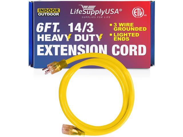 6FT Power Extension Cord Outdoor & Indoor - Waterproof Electric Drop Cord Cable - 3 Prong SJTW, 14 Gauge, 15 AMP, 125 Volts, 1875 Watts, 14/3 - ETL...