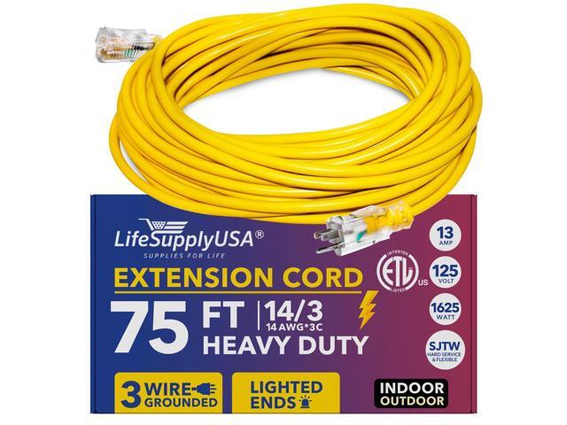 75FT Power Extension Cord Outdoor & Indoor - Waterproof Electric Drop Cord Cable - 3 Prong SJTW, 14 Gauge, 13 AMP, 125 Volts, 1625 Watts, 14/3 -...