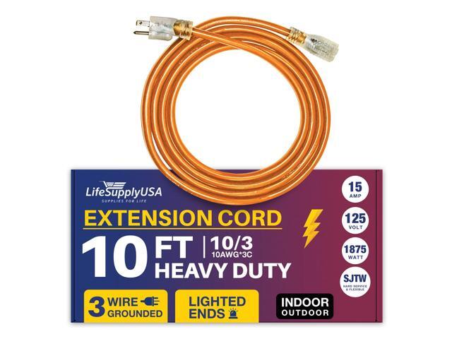 10FT Power Extension Cord Outdoor & Indoor - Waterproof Electric Drop Cord Cable - 3 Prong SJTW, 10 Gauge, 15 AMP, 125 Volts, 1875 Watts, 10/3 by...