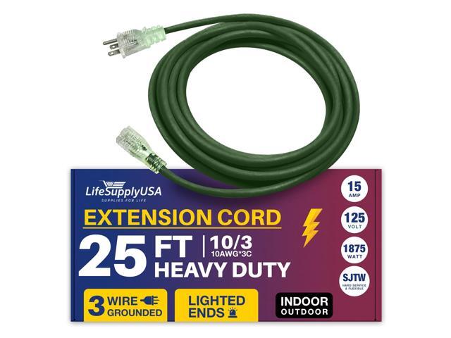 25FT Power Extension Cord Outdoor & Indoor - Waterproof Electric Drop Cord Cable - 3 Prong SJTW, 10 Gauge, 15 AMP, 125 Volts, 1875 Watts, 10/3 by...