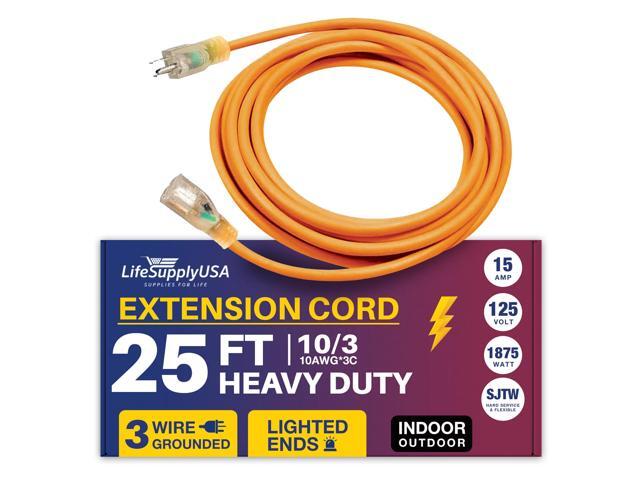 25FT Power Extension Cord Outdoor & Indoor - Waterproof Electric Drop Cord Cable - 3 Prong SJTW, 10 Gauge, 15 AMP, 125 Volts, 1875 Watts, 10/3 by...