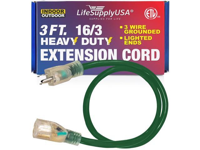 3FT Power Extension Cord Outdoor & Indoor - Waterproof Electric Drop Cord Cable - 3 Prong SJTW, 16 Gauge, 13 AMP, 125 Volts, 1625 Watts, 16/3 - ETL...