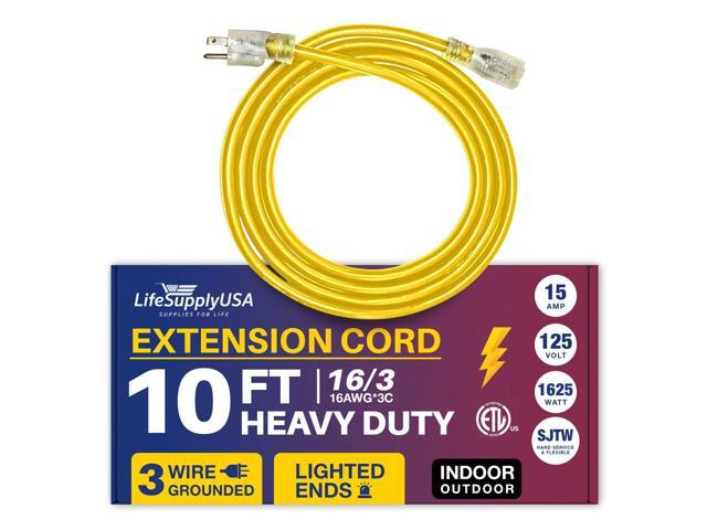 10FT Power Extension Cord Outdoor & Indoor - Waterproof Electric Drop Cord Cable - 3 Prong SJTW, 16 Gauge, 13 AMP, 125 Volts, 1625 Watts, 16/3 -...