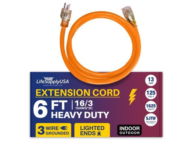 6FT Power Extension Cord Outdoor & Indoor - Waterproof Electric Drop Cord Cable - 3 Prong SJTW, 16 Gauge, 13 AMP, 125 Volts, 1625 Watts, 16/3 by...