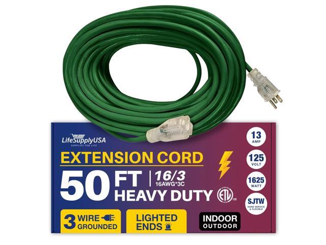 50FT Power Extension Cord Outdoor & Indoor - Waterproof Electric Drop Cord Cable - 3 Prong SJTW, 16 Gauge, 13 AMP, 125 Volts, 1625 Watts, 16/3 -...