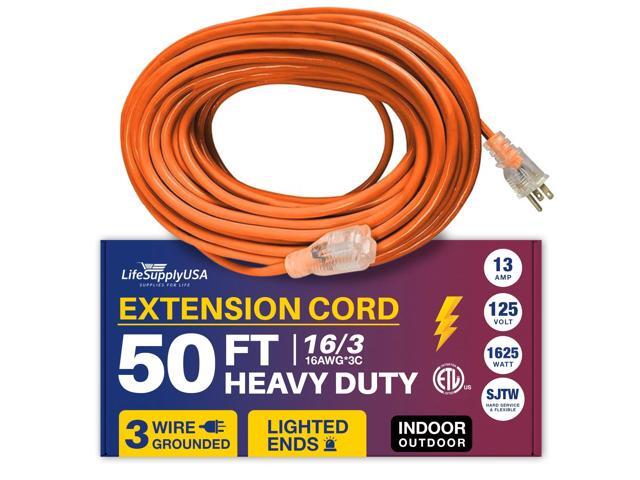 50FT Power Extension Cord Outdoor & Indoor - Waterproof Electric Drop Cord Cable - 3 Prong SJTW, 16 Gauge, 13 AMP, 125 Volts, 1625 Watts, 16/3 -...