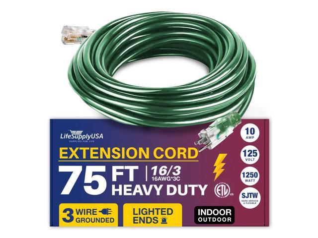 75FT Power Extension Cord Outdoor & Indoor - Waterproof Electric Drop Cord Cable - 3 Prong SJTW, 16 Gauge, 10 AMP, 125 Volts, 1250 Watts, 16/3 -...