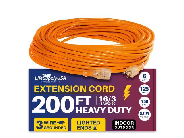 200FT Power Extension Cord Outdoor & Indoor - Waterproof Electric Drop Cord Cable - 3 Prong SJTW, 16 Gauge, 7 AMP, 125 Volts, 875 Watts, 16/3 by...
