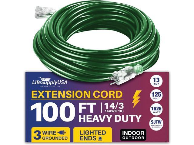 100FT Power Extension Cord Outdoor & Indoor - Waterproof Electric Drop Cord Cable - 3 Prong SJTW, 14 Gauge, 13 AMP, 125 Volts, 1625 Watts, 14/3 by...