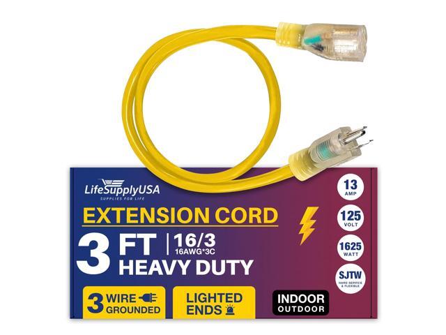 3FT Power Extension Cord Outdoor & Indoor - Waterproof Electric Drop Cord Cable - 3 Prong SJTW, 16 Gauge, 13 AMP, 125 Volts, 1625 Watts, 16/3 by...