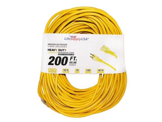 12/3 200 ft. SJTW Lighted End 15 AMP, 125V, 1875 Watt Heavy Duty Extension Cord (200 Feet)