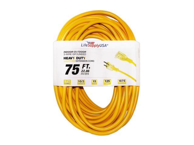 10/3 75ft SJTW Lighted End 15 AMP, 125V, 1875 Watt Heavy Duty Extension Cord (75 feet)