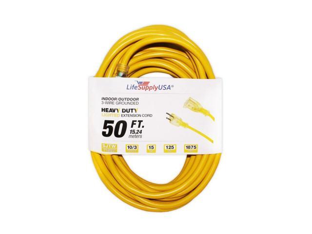 10/3 50ft SJTW Lighted End 15 AMP, 125V, 1875 Watt Heavy Duty Extension Cord (50 feet)