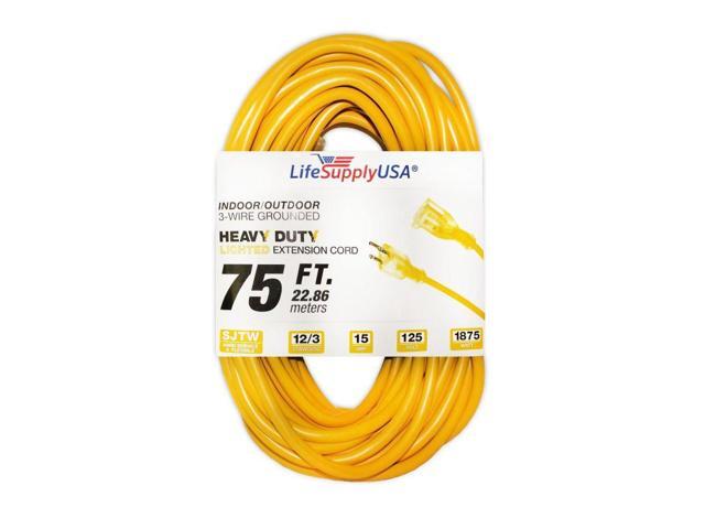 12/3 75ft SJTW 15 Amp 125 Volt 1875 Watt Lighted End Indoor/Outdoor Extension Cord (75 feet)