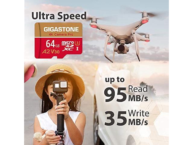 [5-Yrs Free Data Recovery] Gigastone 64GB Micro SD Card, 4K Camera Pro, UHD Video for GoPro, Action Camera, Wyze, DJI, Drone, Nintendo-Switch, R/W...