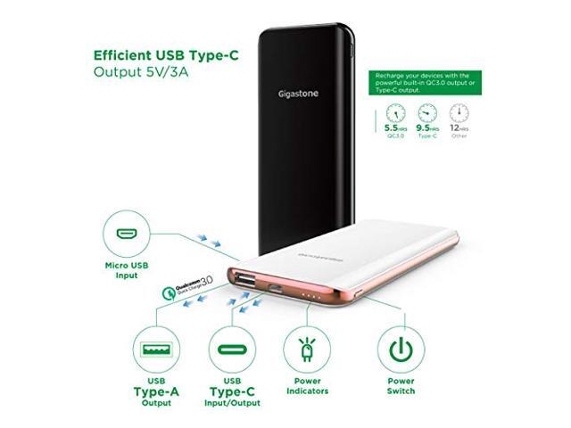 Gigastone USB-C Power Bank 10000mAh, Ultra Slim 0.4 Inch Thickness, Type C Input 5V/2A Type C Output 5V/3A Qualcomm QC3.0 Output 5V/3A LED Display...