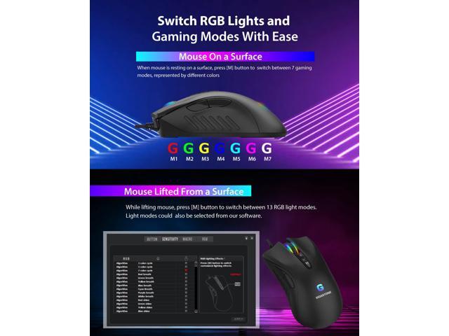 Gigastone Gaming Mouse Up to 3200 DPI Adjustable, Wired Gaming Mouse with Customizable RGB Backlight, 8 Programmable Buttons, 256KB Onboard Memory,...