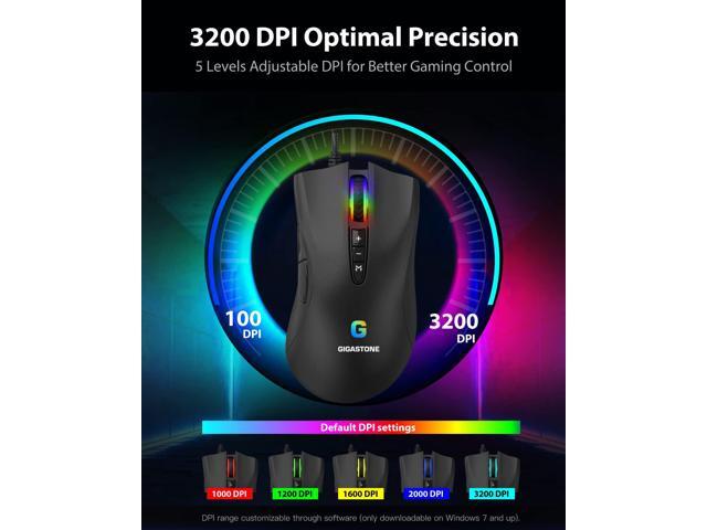 Gigastone Gaming Mouse Up to 3200 DPI Adjustable, Wired Gaming Mouse with Customizable RGB Backlight, 8 Programmable Buttons, 256KB Onboard Memory,...