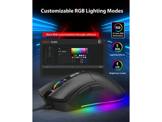 Gigastone Gaming Mouse Up to 12,000 DPI Adjustable, Wired Gaming Mouse with Customizable RGB Backlight, 8 Programmable Buttons, 512KB Onboard...