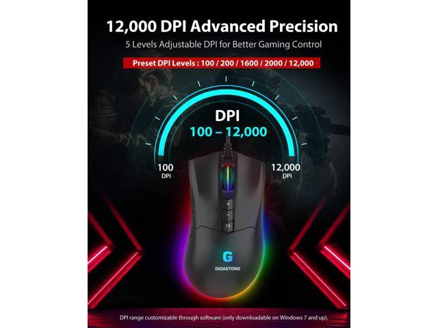 Gigastone Gaming Mouse Up to 12,000 DPI Adjustable, Wired Gaming Mouse with Customizable RGB Backlight, 8 Programmable Buttons, 512KB Onboard...