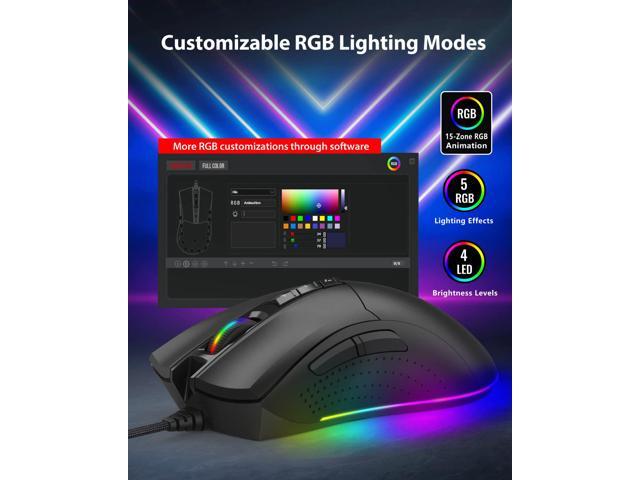 Gigastone Gaming Mouse PMW3389 Sensor Up to 16,000 DPI Adjustable, Wired Gaming Mouse with Customizable RGB Backlight, 10 Programmable Buttons, 4MB...