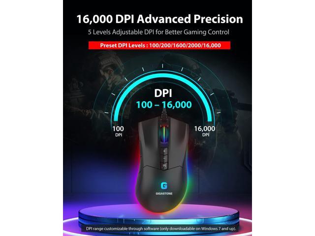 Gigastone Gaming Mouse PMW3389 Sensor Up to 16,000 DPI Adjustable, Wired Gaming Mouse with Customizable RGB Backlight, 10 Programmable Buttons, 4MB...