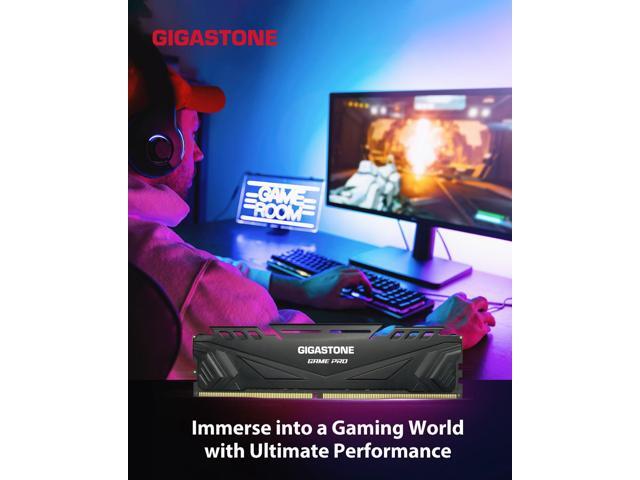 DDR4 RAM Gigastone Black Game PRO Desktop RAM 16GB (2x8GB) DDR4 RAM 16GB DDR4-3200MHz PC4-25600 CL16 1.35V 288 Pin Unbuffered Non ECC UDIMM for PC...