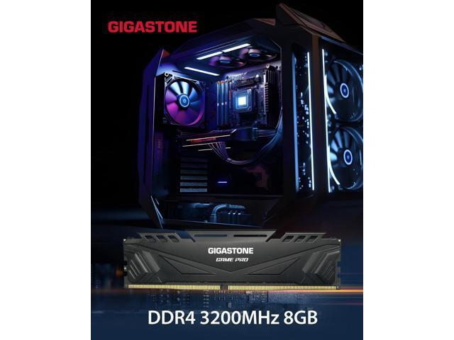 DDR4 RAM Gigastone Black Game PRO Desktop RAM 16GB (2x8GB) DDR4 RAM 16GB DDR4-3200MHz PC4-25600 CL16 1.35V 288 Pin Unbuffered Non ECC UDIMM for PC...