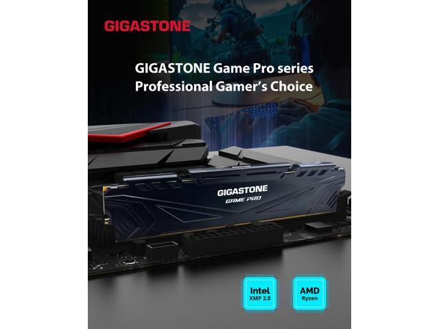 DDR4 RAM Gigastone Black Game PRO Desktop RAM 16GB (2x8GB) DDR4 RAM 16GB DDR4-3200MHz PC4-25600 CL16 1.35V 288 Pin Unbuffered Non ECC UDIMM for PC...