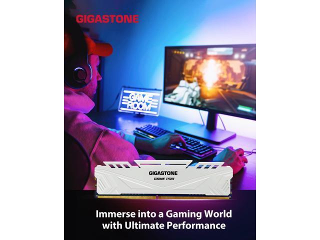 DDR4 RAM Gigastone White Game PRO Desktop RAM 16GB (2x8GB) DDR4 RAM 16GB DDR4-3200MHz PC4-25600 CL16 1.35V 288 Pin Unbuffered Non ECC UDIMM for PC...