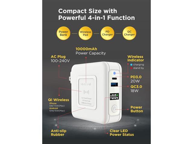 Gigastone 4-in-1 10000mAh Qi Wireless Portable Charger 24W Wireless Power Bank