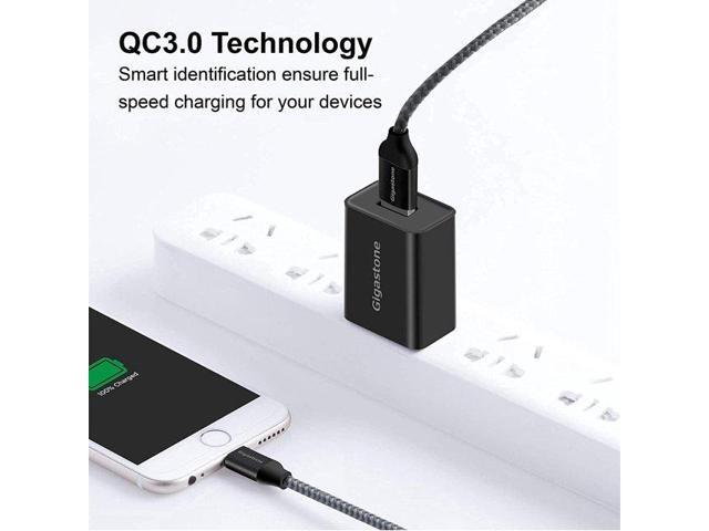 Gigastone USB 18W Fast Charge Wall Charger with Qualcomm Quick Charge 3.0 - White, 4 Pack Black
