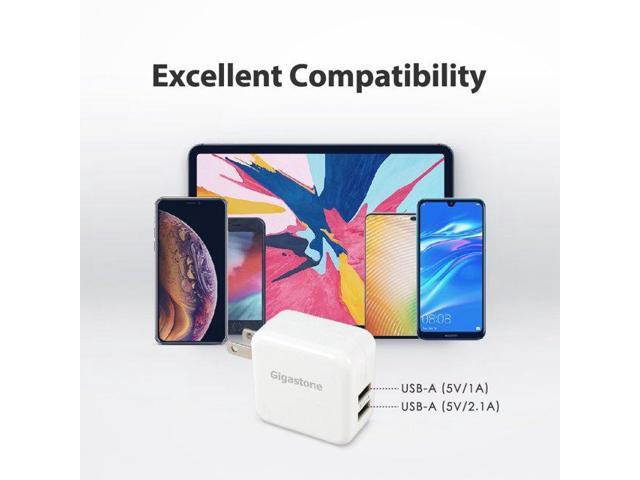Gigastone 15.5W Dual USB-A Adapter, Travel Wall Adapter for iPhone - White, 1 pack