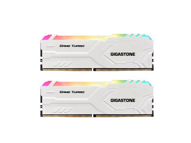 GIGASTONE DDR4 RAM White RGB Game Turbo Desktop RAM 32GB (2x16GB) DDR4 RAM 16GB DDR4-3200MHz PC4-25600 CL16 1.35V 288 Pin Unbuffered Non ECC UDIMM.