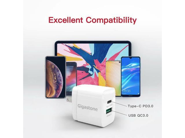 Gigastone 20W Dual Ports USB-A + USB-C Type C Fast Wall Charger PD/QC 3.0 - 1 Pack