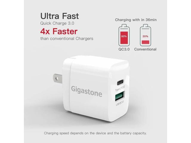 Gigastone 20W Dual Ports USB-A + USB-C Type C Fast Wall Charger PD/QC 3.0 - 2 Pack