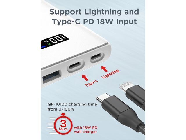 GIGASTONE 2in1 Power Bank 10000mAh Battery Pack, 20W Fast Charging with PD 3.0 USB-C, 18W QC 3.0 USB-A, 15W Qi Wireless Charger, Compatible with...